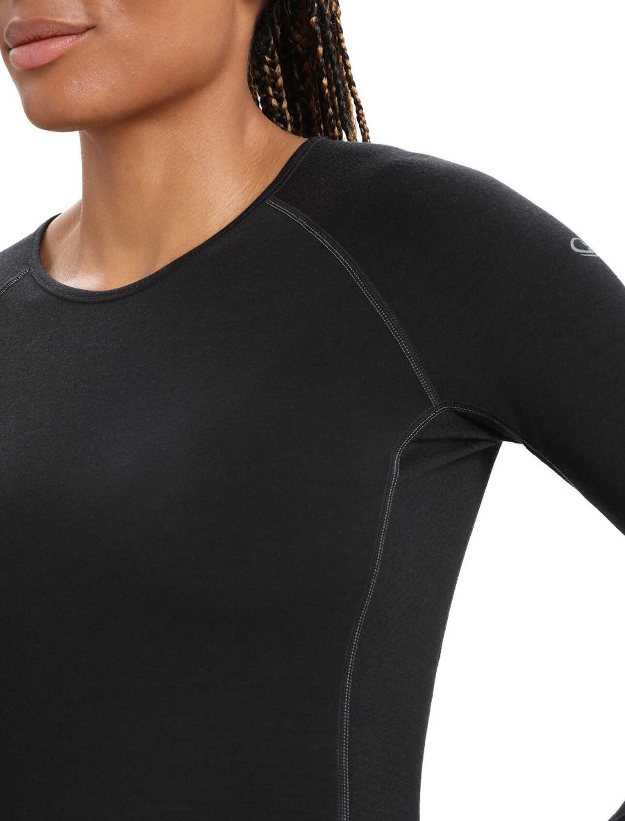 Women's Icebreaker BodyfitZone™ Merino 200 Zone Thermal Long Sleeve Crewe Top Base Layers Black | CA 1088ZUTG